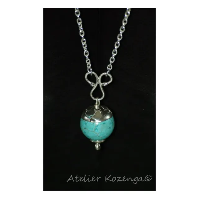 L'Atelier Kozenga Terra collier argent turquoise 16mm