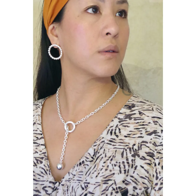 Secret de Cuir N°1431 boule collier coulissant plaqué argent