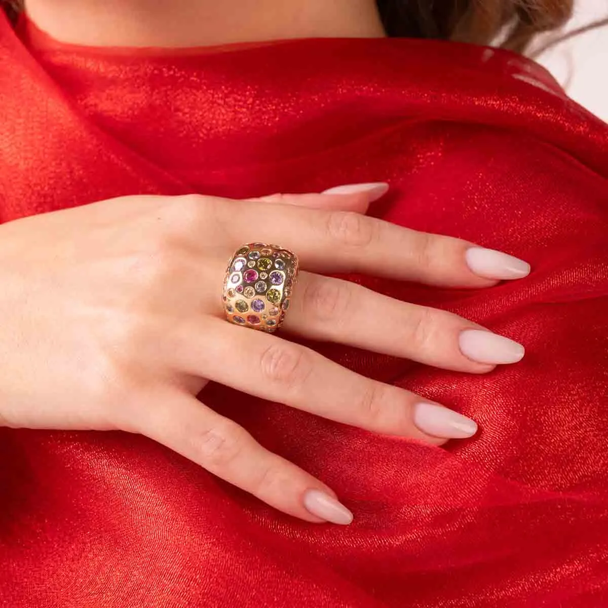 ULTIMA EDIZIONE anello fascia liscia zirconi multicolor bague