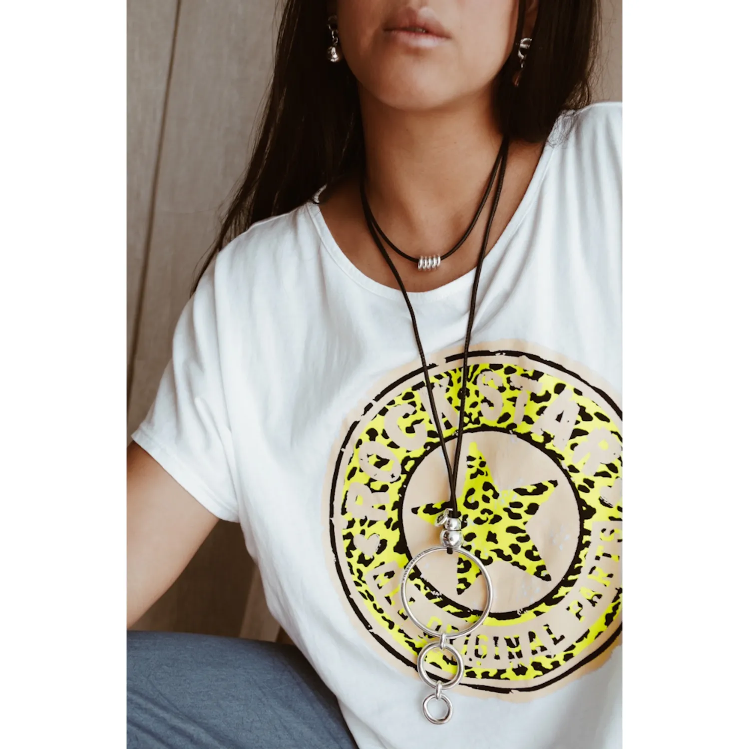Secret de Cuir N°19 sautoir cuir jonc ronds plaqué argent