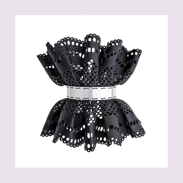 Lorella Tamberi Canal Victoria manchette cuir noir argent rhodié
