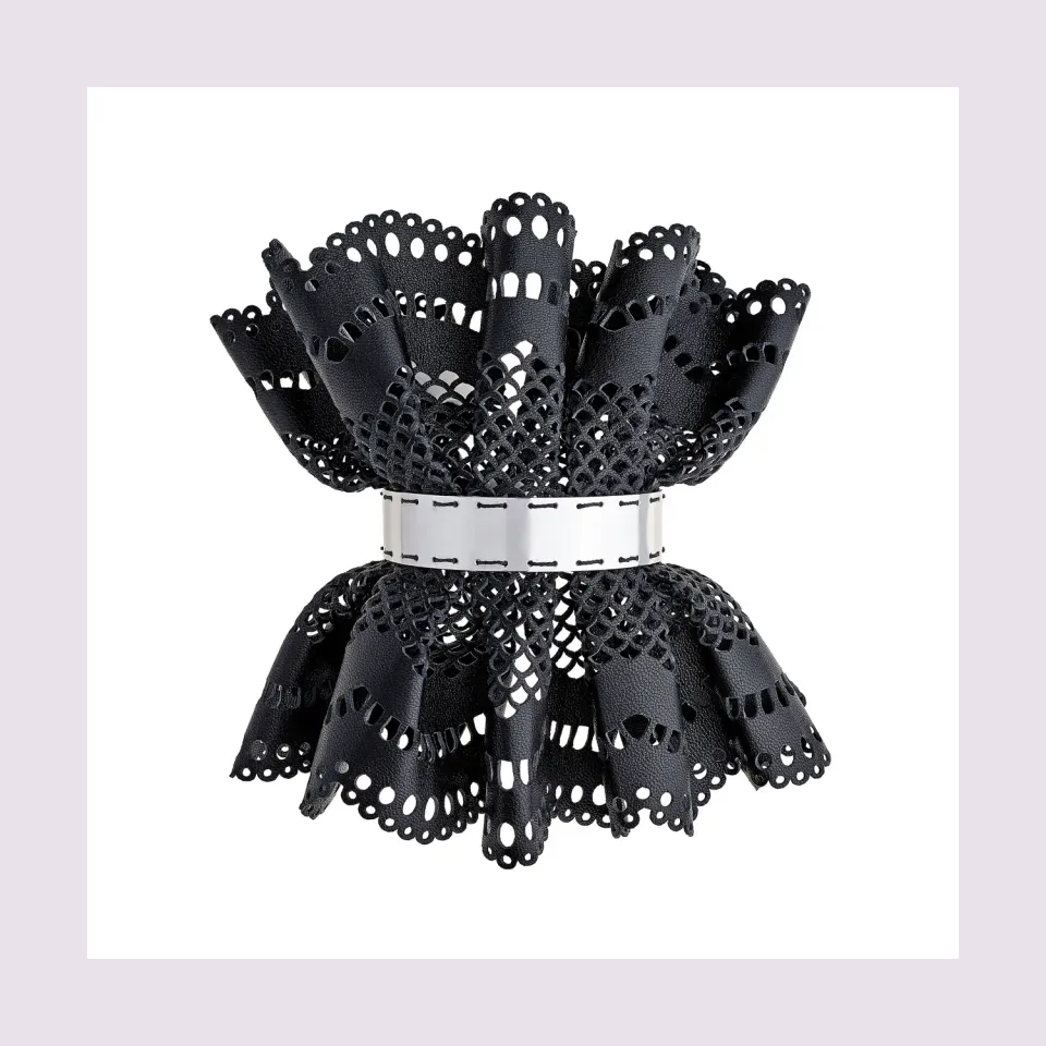 Lorella Tamberi Canal Victoria manchette cuir noir argent rhodié