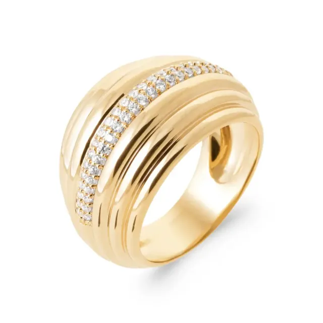 Oriana France bague large bombée plaqué or diamants