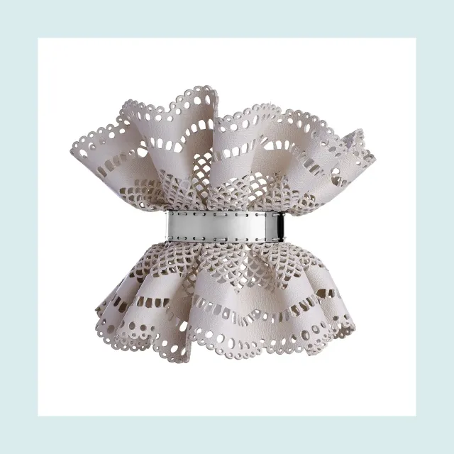 Lorella Tamberi Canal Ice Leather Victoria Cuff with Silver Band bracelet cuir