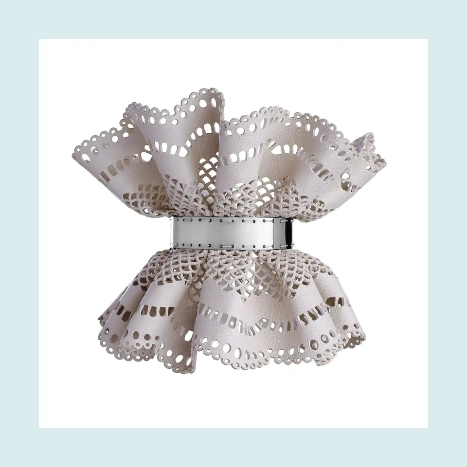 Lorella Tamberi Canal Ice Leather Victoria Cuff with Silver Band bracelet cuir
