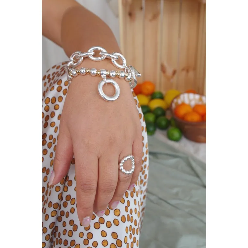 Secret de Cuir N°1616 843 bracelet perles bicolore argent doré