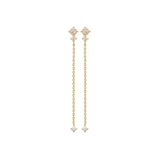 Oriana France Boucles Pendantes Chaîne Plaqué Or Zircons