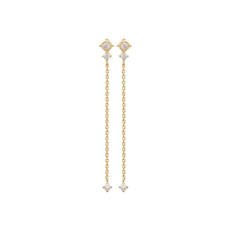 Oriana France Boucles Pendantes Chaîne Plaqué Or Zircons