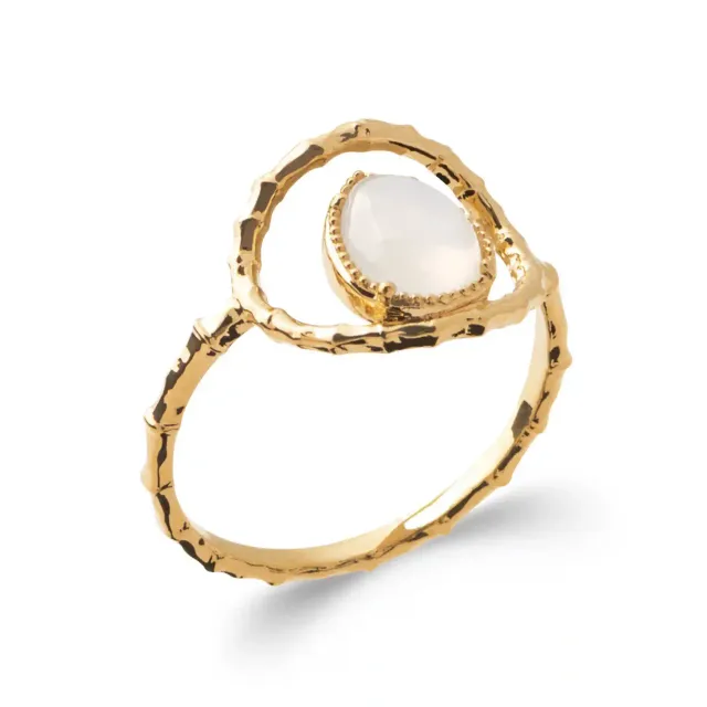 Oriana France bague pierre de lune goutte plaqué or fine