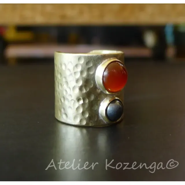 L'Atelier Kozenga bague laiton cornaline hématite