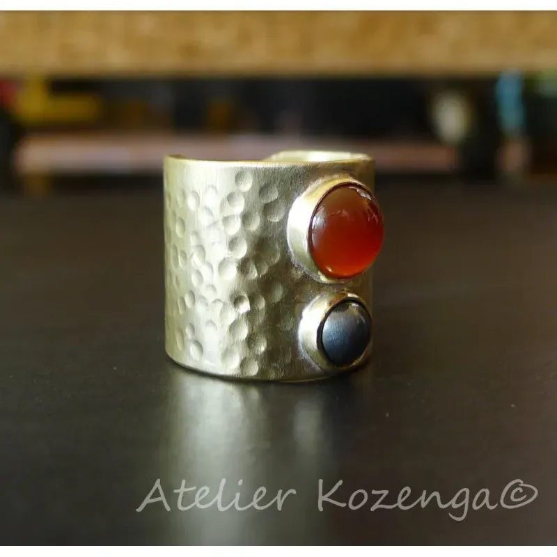 L'Atelier Kozenga bague laiton cornaline hématite