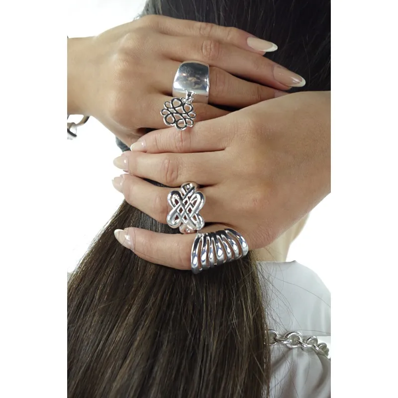 Secret de Cuir N°1402 Pampille bague chevalière plaqué argent