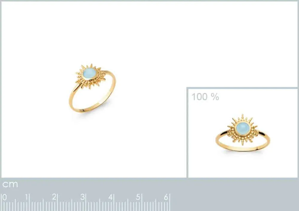 Oriana France bague soleil agate bleue plaqué or
