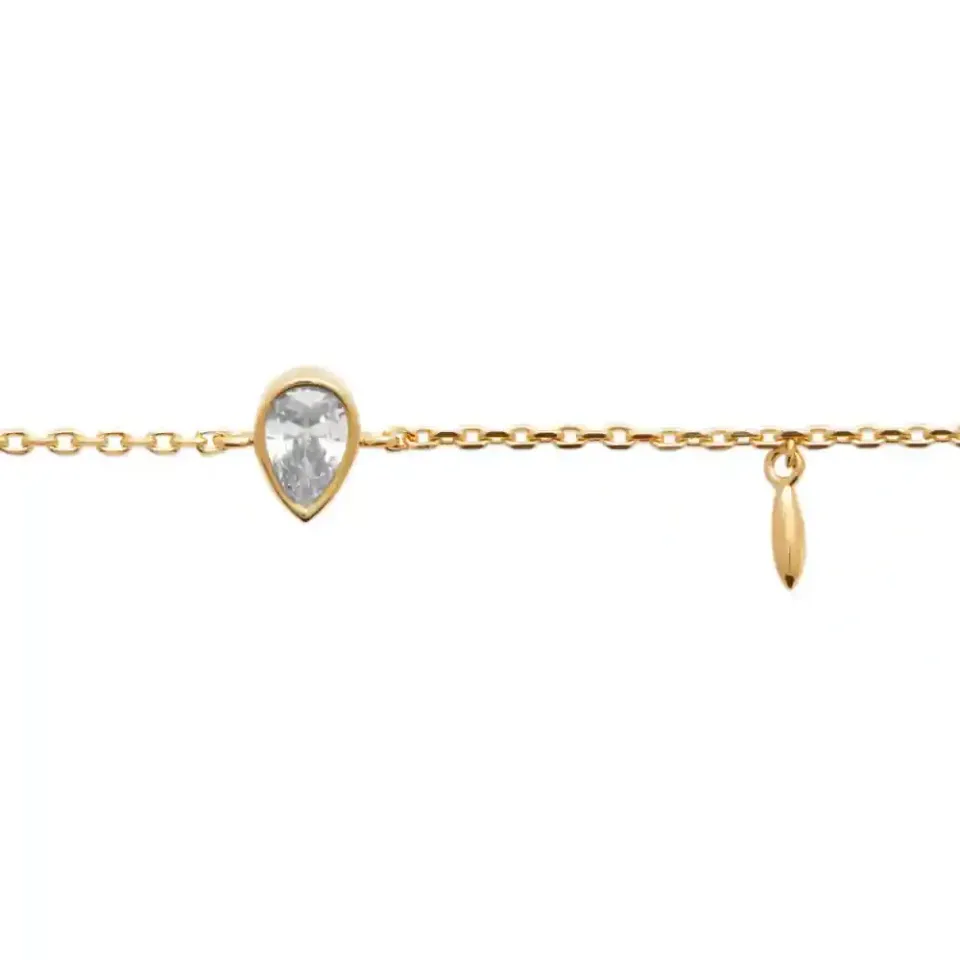 Oriana France breloque plumes bracelet plaqué or pierre goutte
