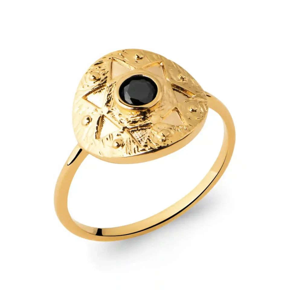 Oriana France étoile onyx bague plaqué or noire
