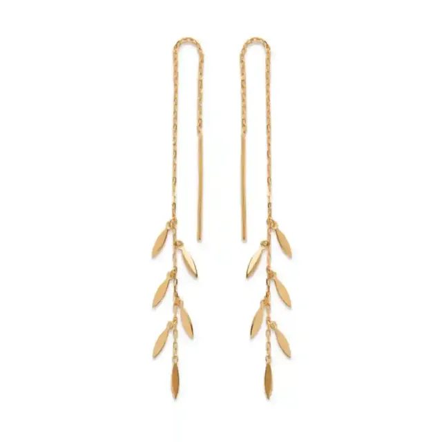 Oriana France chaîne feuilles boucles d’oreilles plaqué or pendantes