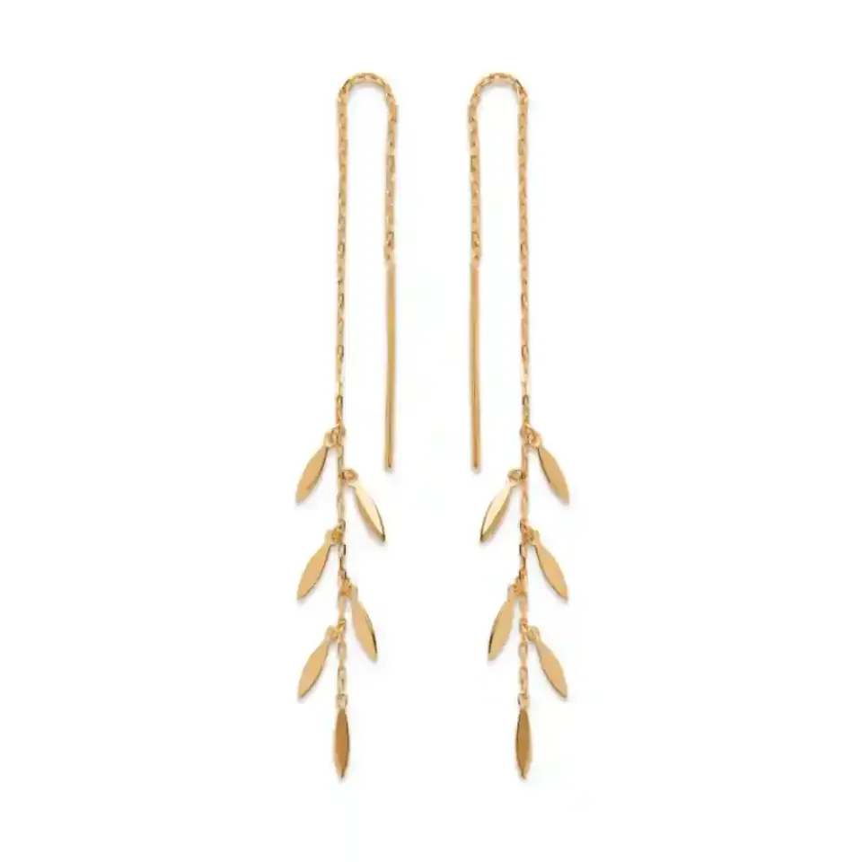 Oriana France chaîne feuilles boucles d’oreilles plaqué or pendantes