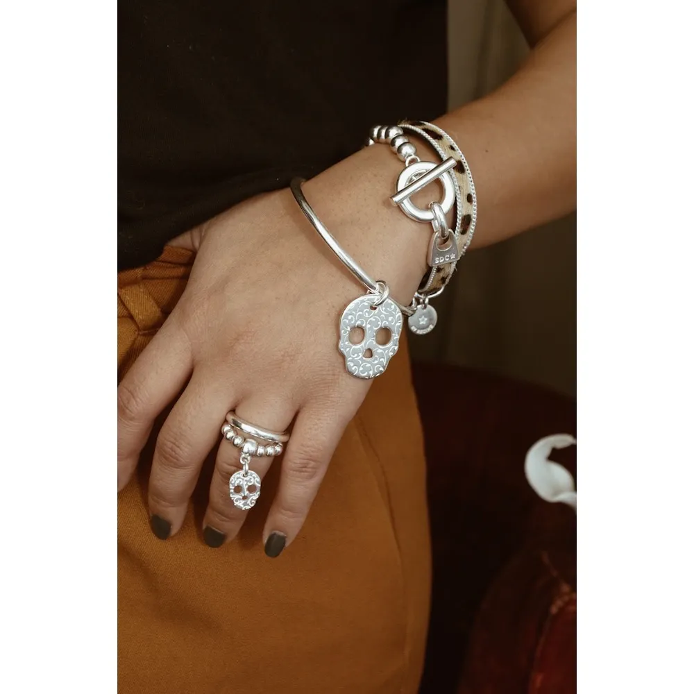 Secret de Cuir N°908 bague perles plaqué argent élastique