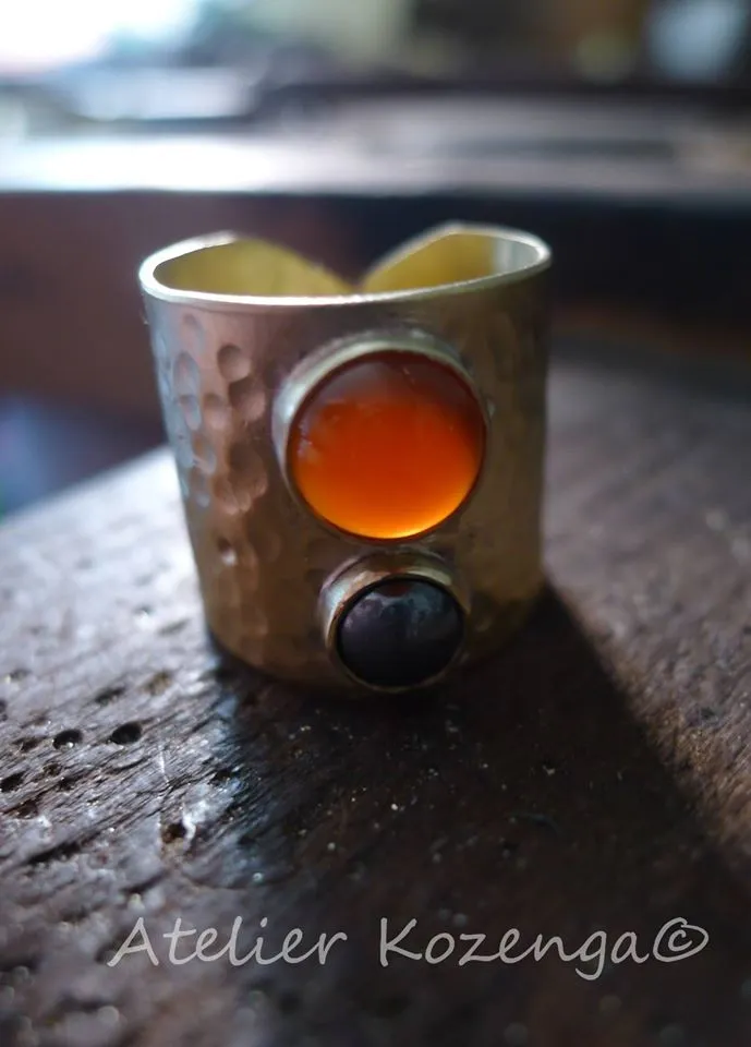 L'Atelier Kozenga bague laiton cornaline hématite