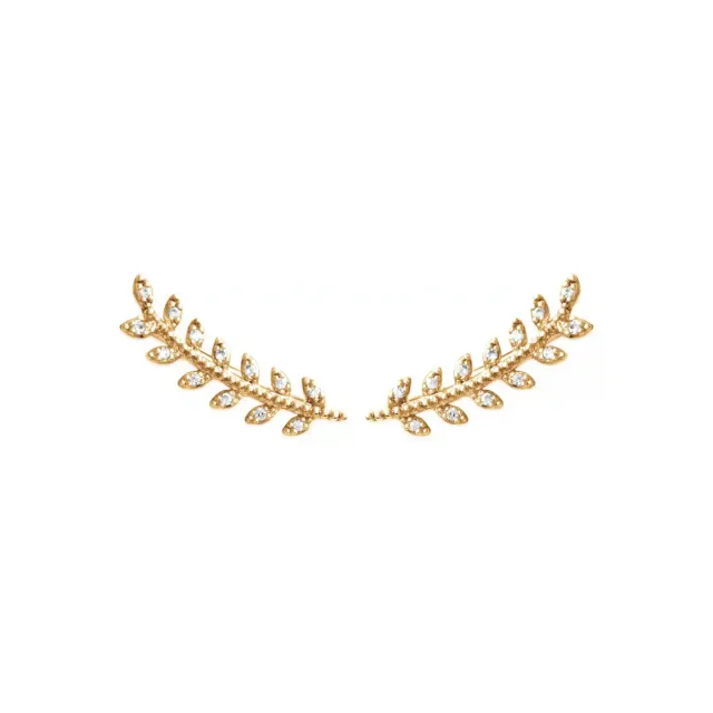 Oriana France boucles d'oreilles grimpantes zircons plaqué or laurier