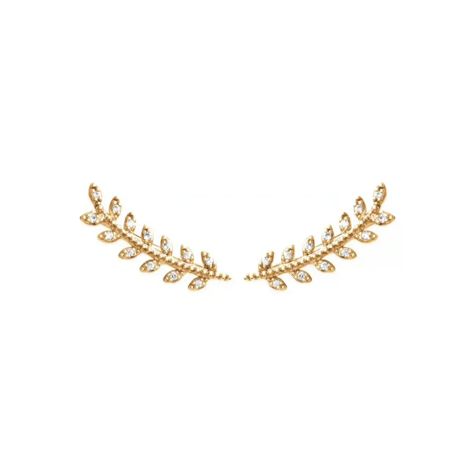 Oriana France boucles d'oreilles grimpantes zircons plaqué or laurier