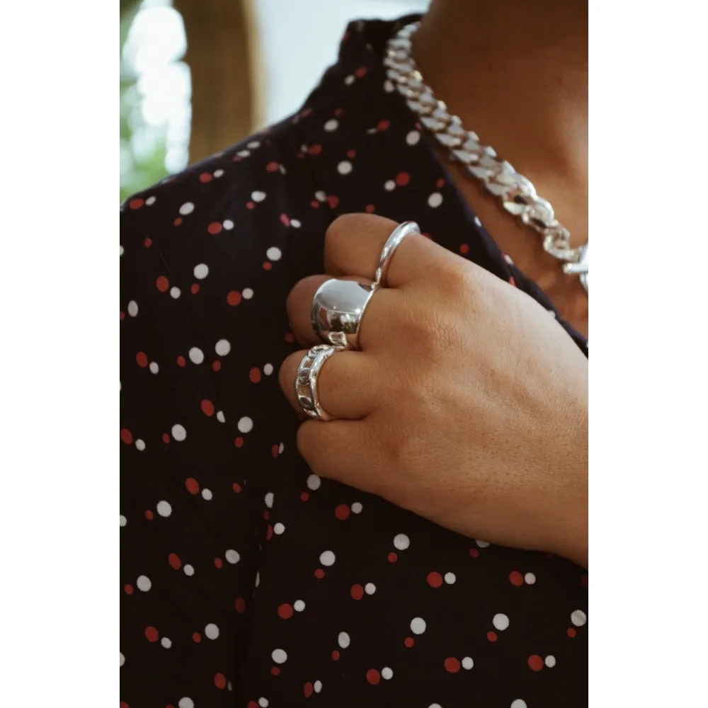 Secret de Cuir N°1202 bague bombée large argent plaqué