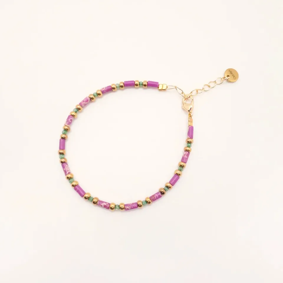 Cloralys Avery violet bracelet perles 15 cm doré