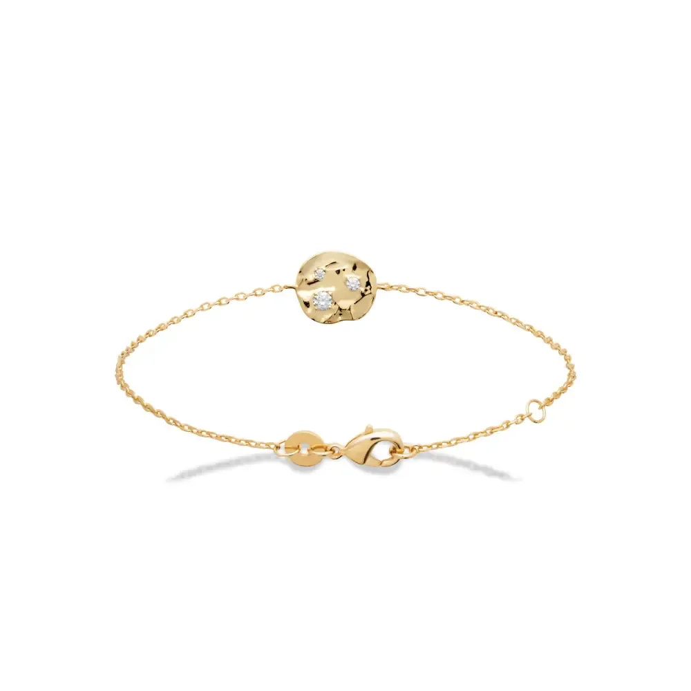 Oriana France bracelet pastille martelée plaqué or diamants