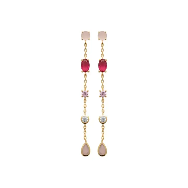 Oriana France rubis quartz rose boucles pendantes plaqué or