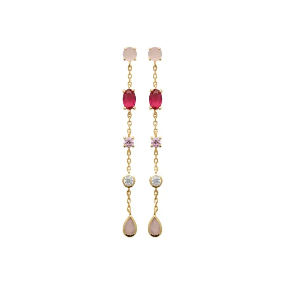 Oriana France rubis quartz rose boucles pendantes plaqué or