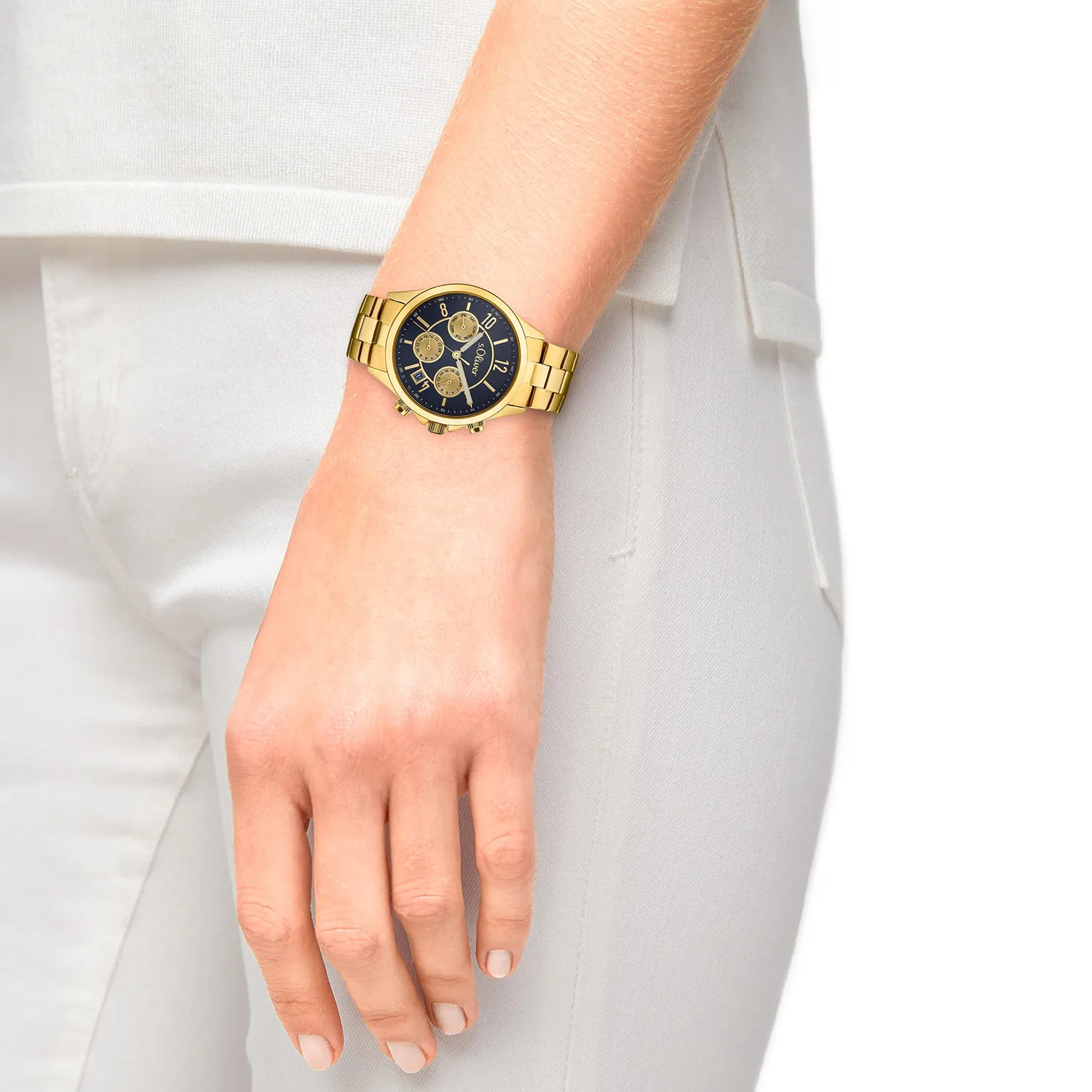 s.Oliver Montre femme acier doré cadran noir multifonction