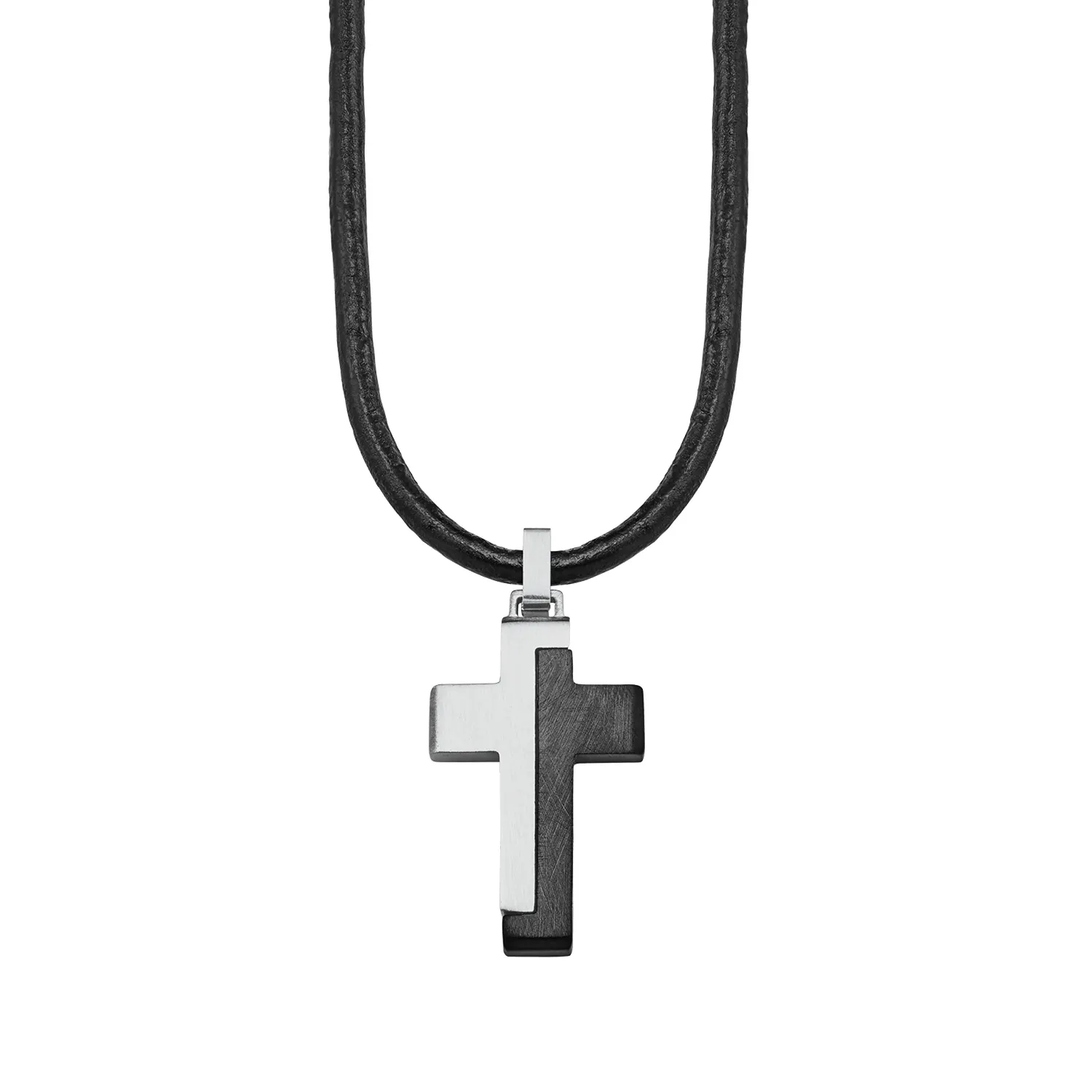 s.Oliver collier garçon croix acier cuir noir
