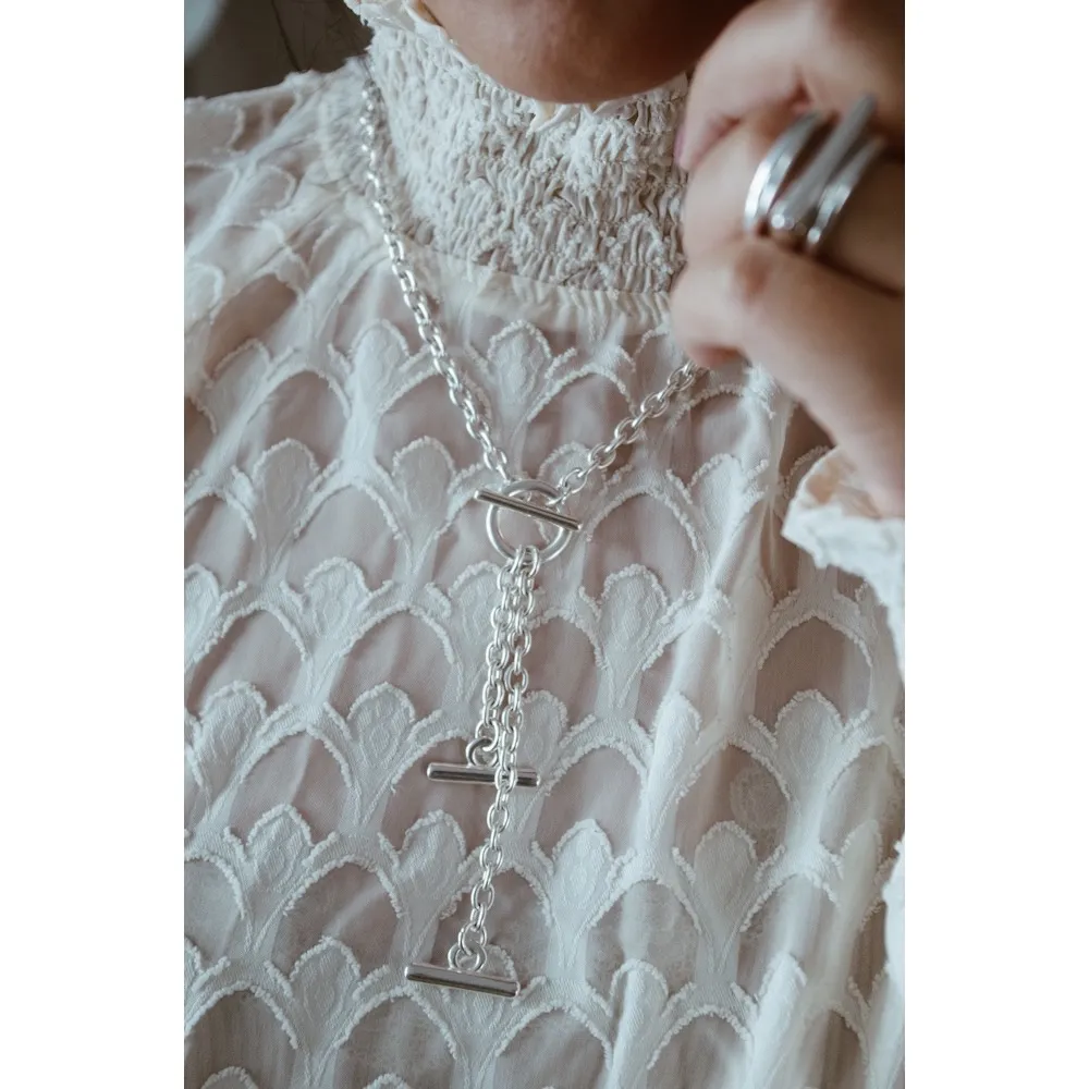 Secret de Cuir N°63 collier 3 barres plaqué argent 47,5cm