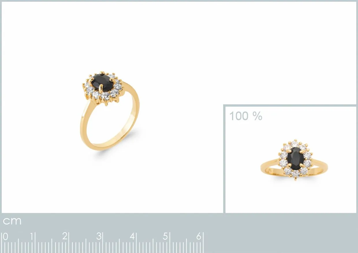 Oriana France halo pierre noire bague plaqué or 18 carats