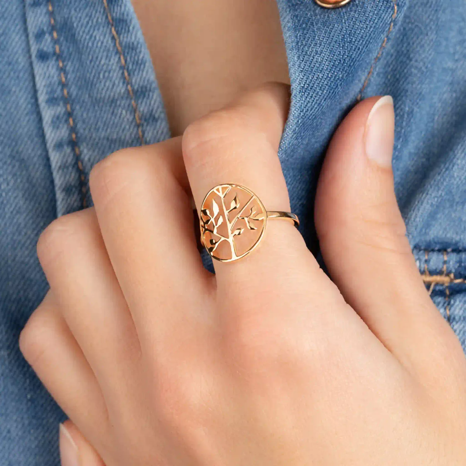 Oriana France bague arbre de vie plaqué or fine