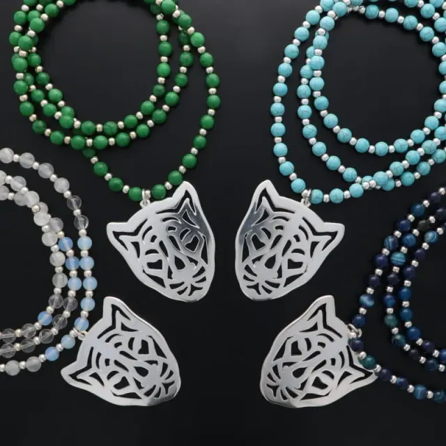 Secret de Cuir N°1222 sautoir tigre perles pierre