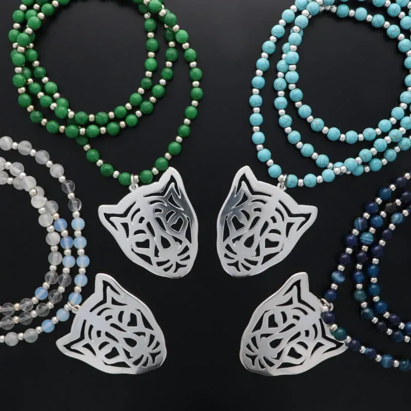 Secret de Cuir N°1222 sautoir tigre perles pierre