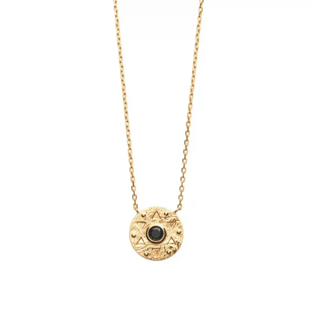 Oriana France collier étoile onyx noir plaqué or doré