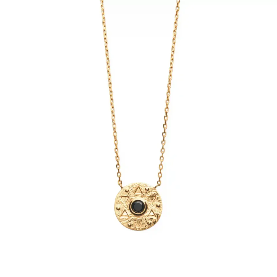 Oriana France collier étoile onyx noir plaqué or doré