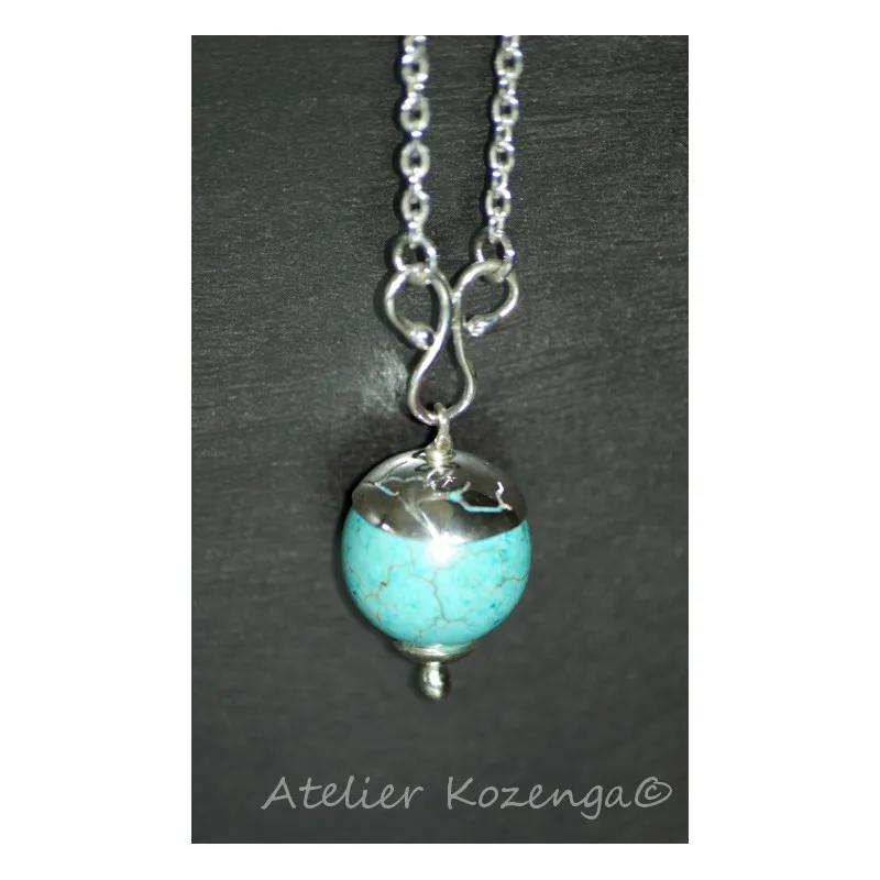 L'Atelier Kozenga Terra collier argent turquoise 16mm