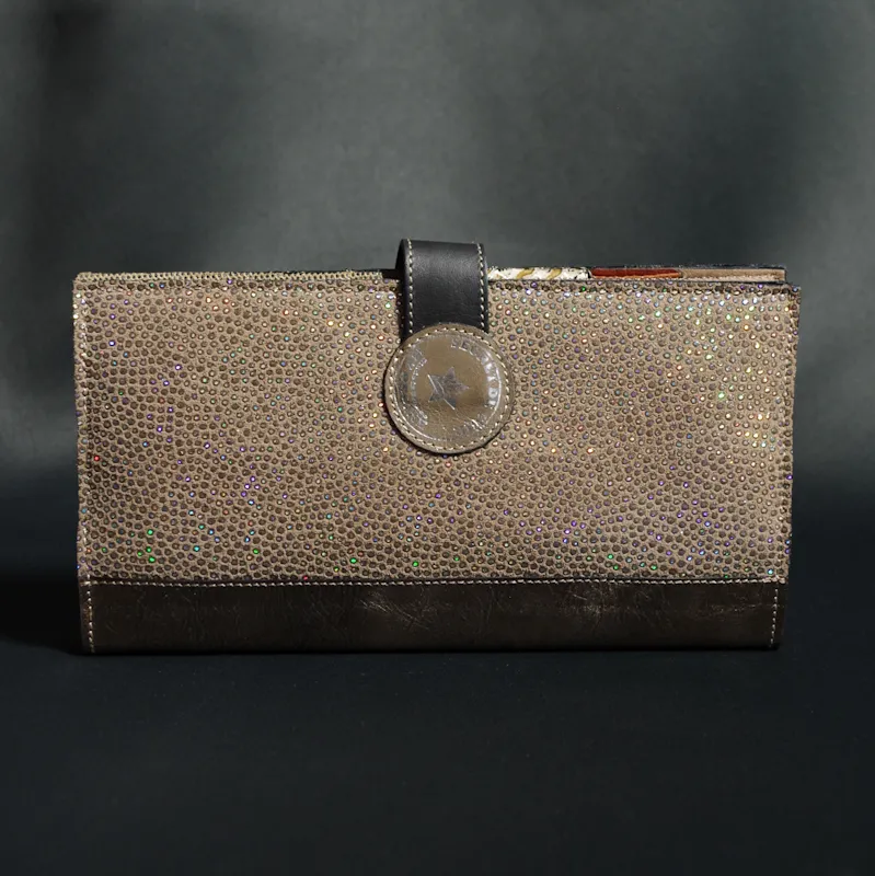 Secret de Cuir portefeuille GM cuir bouton noir 21,5 cm
