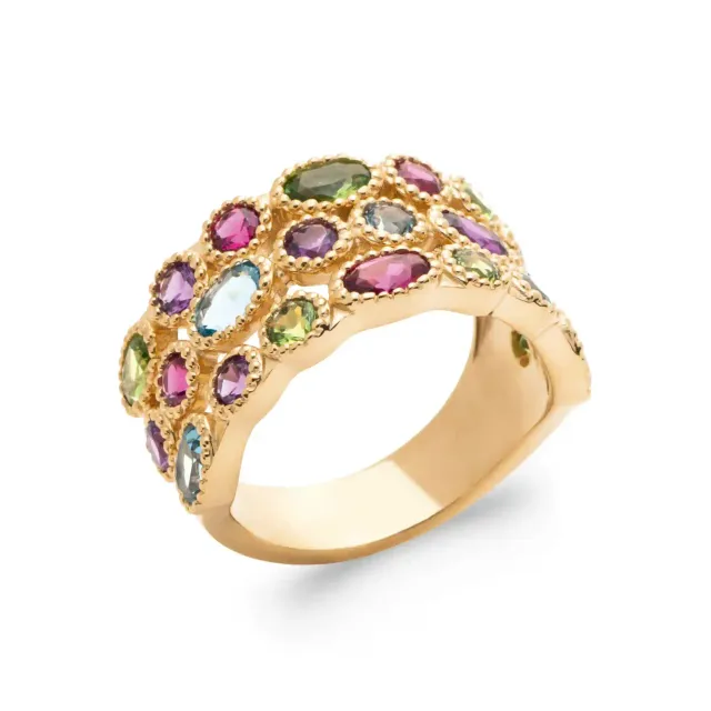 Oriana France large pavée bague pierres multicolores