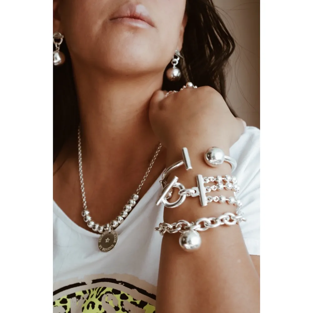 Secret de Cuir N°1207 bracelet 3 rangs perlé argenté