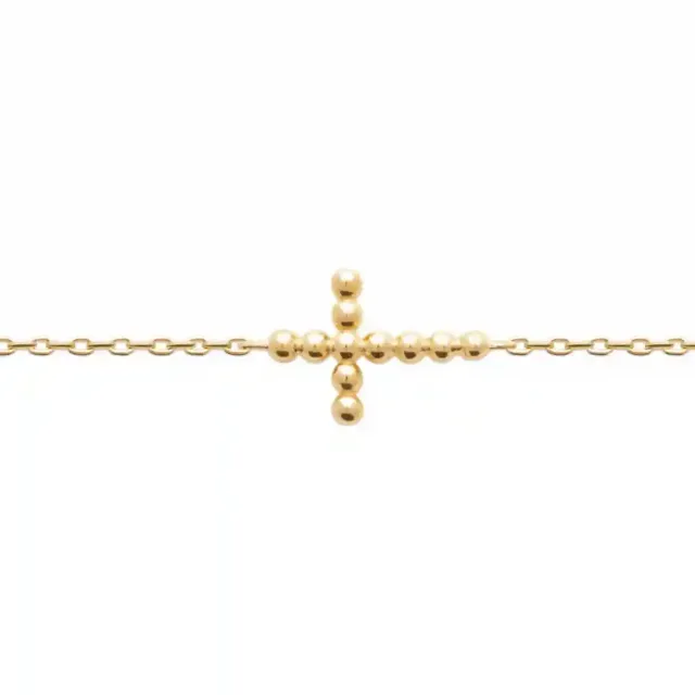 Oriana France croix bracelet plaqué or perles fines