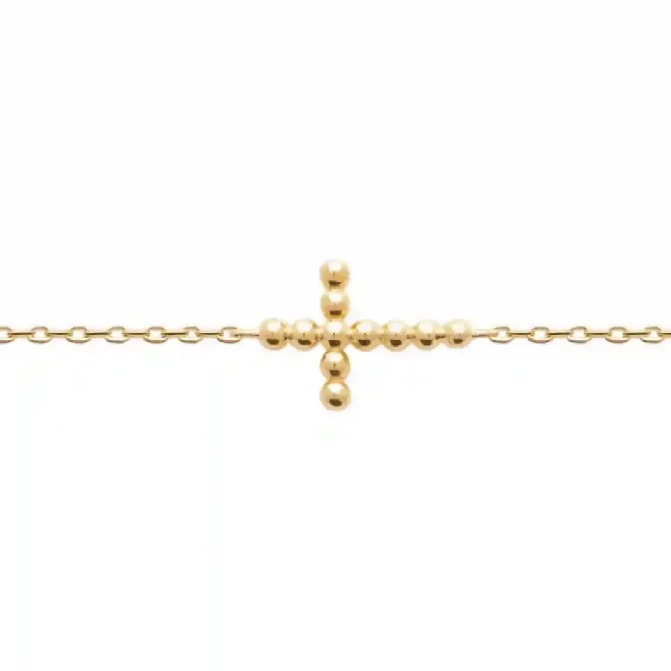 Oriana France croix bracelet plaqué or perles fines