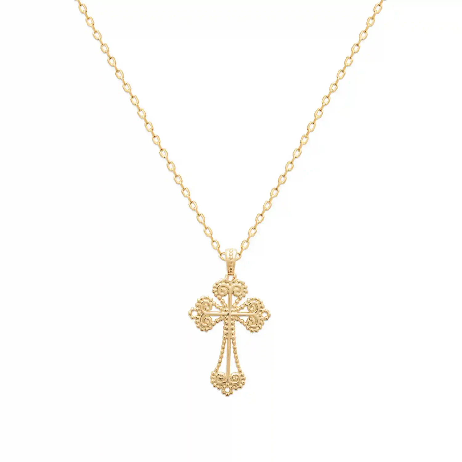 Oriana France pendentif croix chrétienne plaqué or perlé