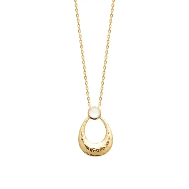 Oriana France Collier Croissant Martelé Pierre de Lune Plaqué Or