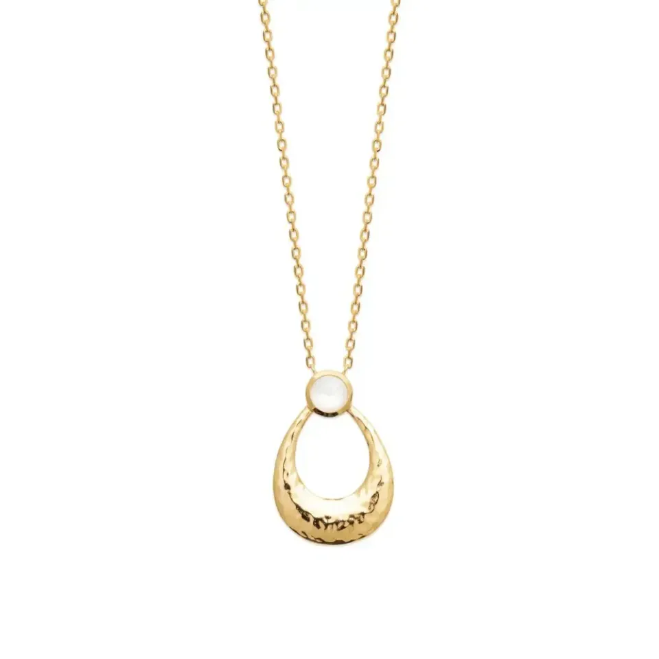 Oriana France Collier Croissant Martelé Pierre de Lune Plaqué Or