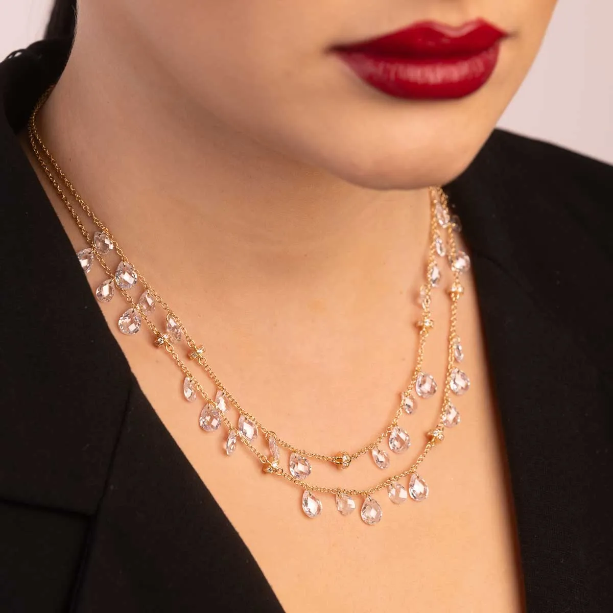 Ultima Edizione doppio filo zirconi drops collier double rang