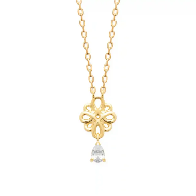 Oriana France fleur collier plaqué or diamant synthétique